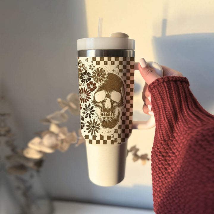 Retro Ghost Skull Tumbler 40oz Halloween Handle Lid Straw Great Gift for Friends