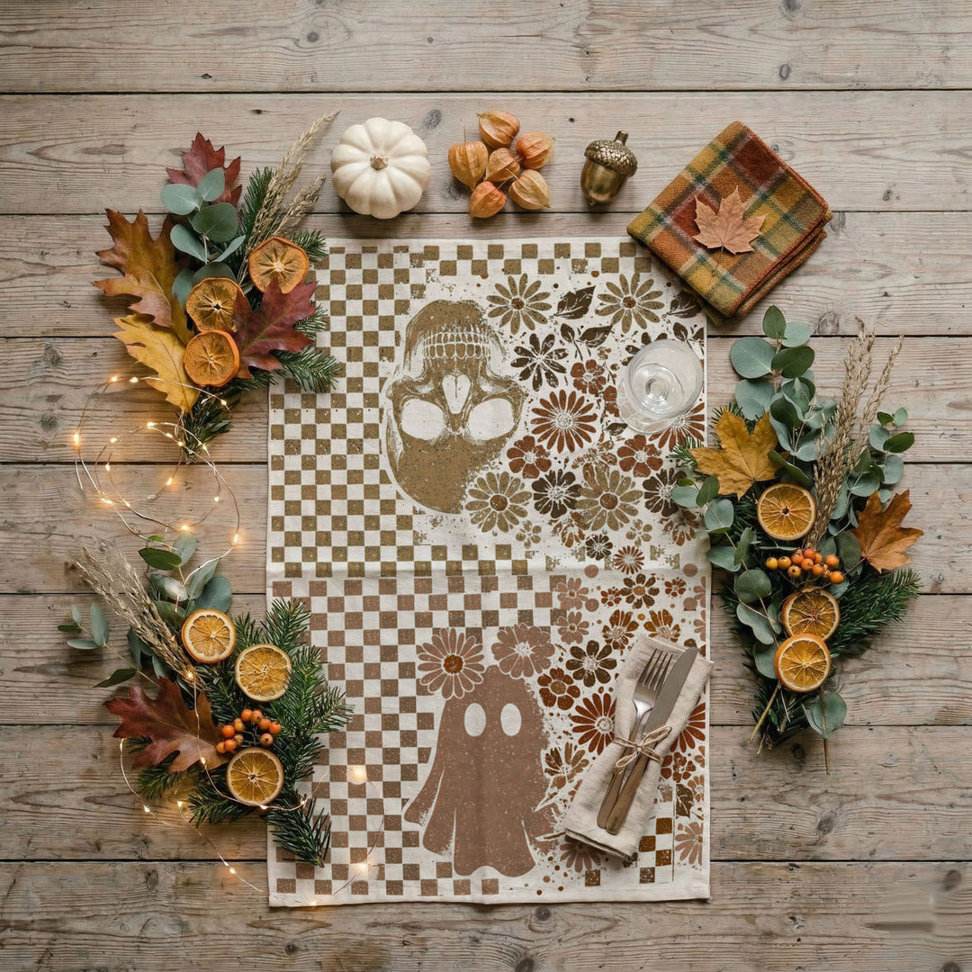 Retro Halloween Ghost Skull Kitchen Tea Towel Spooky Decor Fun Gift for Friends