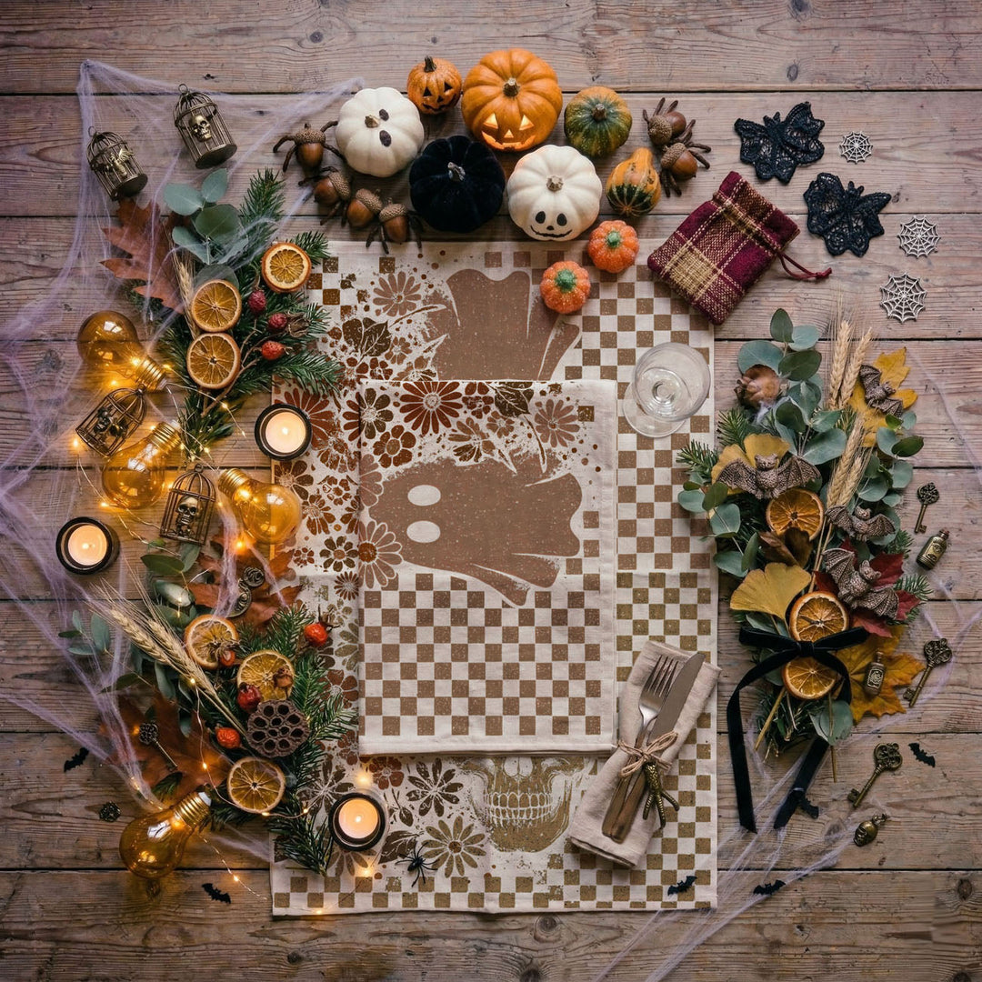 Retro Halloween Ghost Skull Kitchen Tea Towel Spooky Decor Fun Gift for Friends