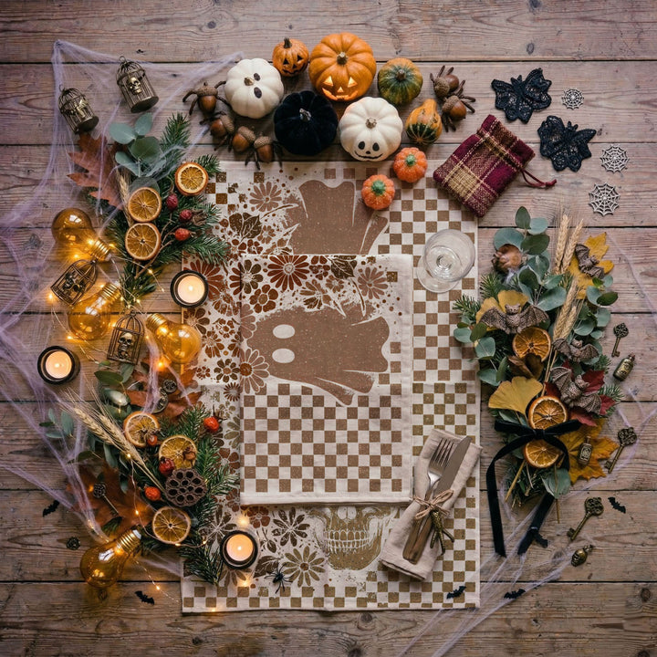 Retro Halloween Ghost Skull Kitchen Tea Towel Spooky Decor Fun Gift for Friends
