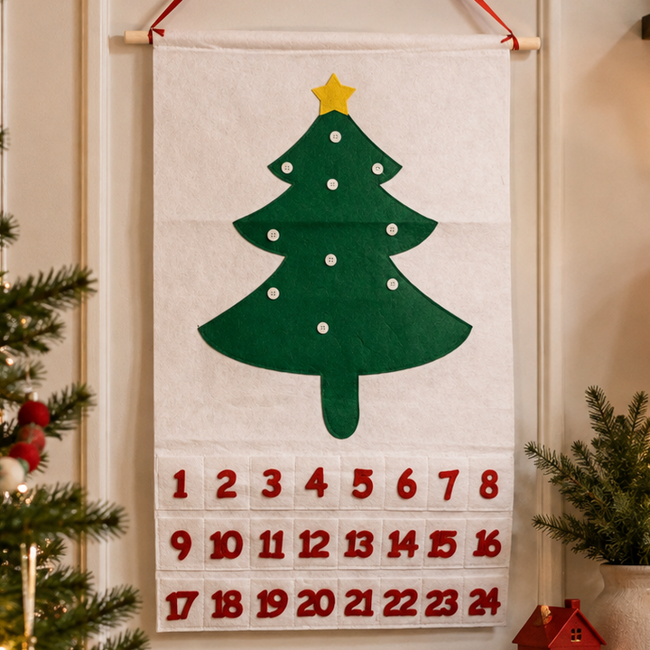 Felt Christmas Advent Calendar Reusable Holiday Countdown Decor Fun Holiday Gift