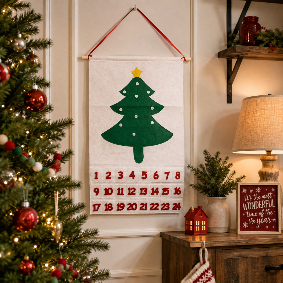 Felt Christmas Advent Calendar Reusable Holiday Countdown Decor Fun Holiday Gift