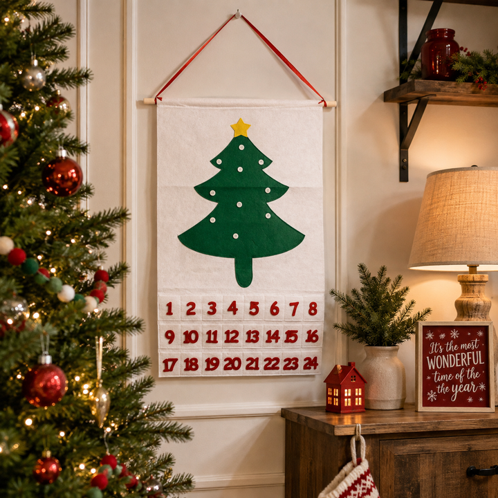 Felt Christmas Advent Calendar Reusable Holiday Countdown Decor Fun Holiday Gift