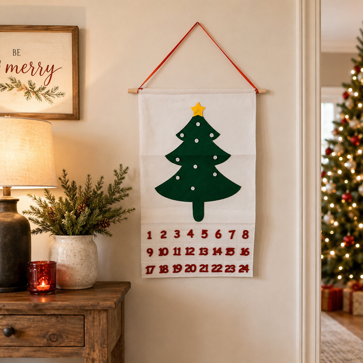 Felt Christmas Advent Calendar Reusable Holiday Countdown Decor Fun Holiday Gift