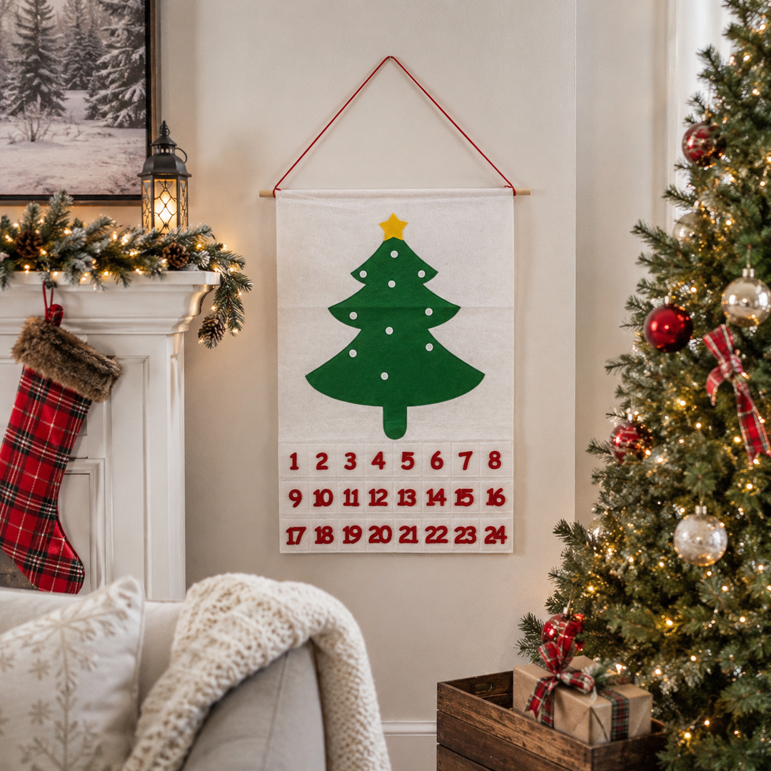 Felt Christmas Advent Calendar Reusable Holiday Countdown Decor Fun Holiday Gift