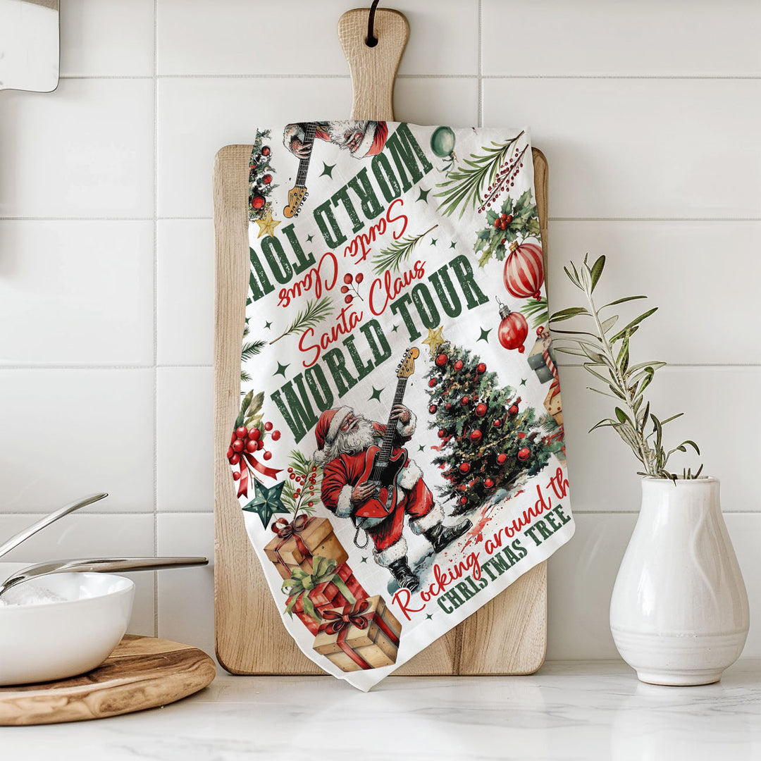 Santa Shreds Guitar Christmas Kitchen Tea Towel Holiday Decor Great Holiday Gift