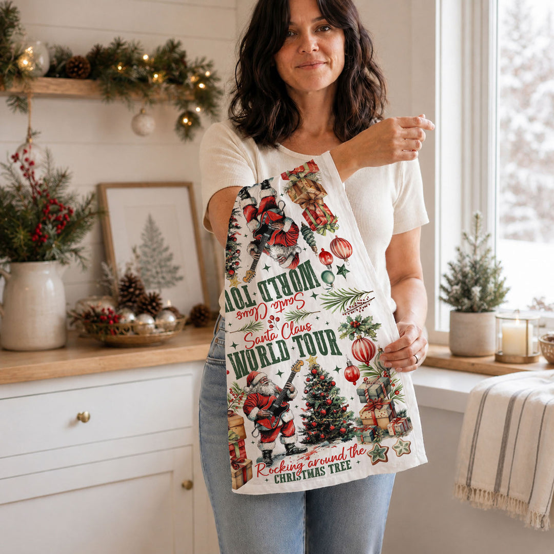 Santa Shreds Guitar Christmas Kitchen Tea Towel Holiday Decor Great Holiday Gift