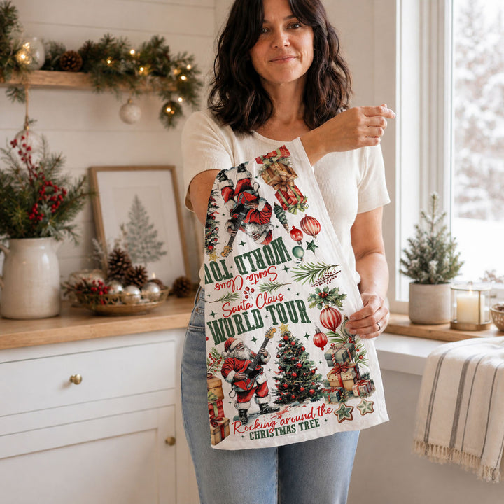 Santa Shreds Guitar Christmas Kitchen Tea Towel Holiday Decor Great Holiday Gift