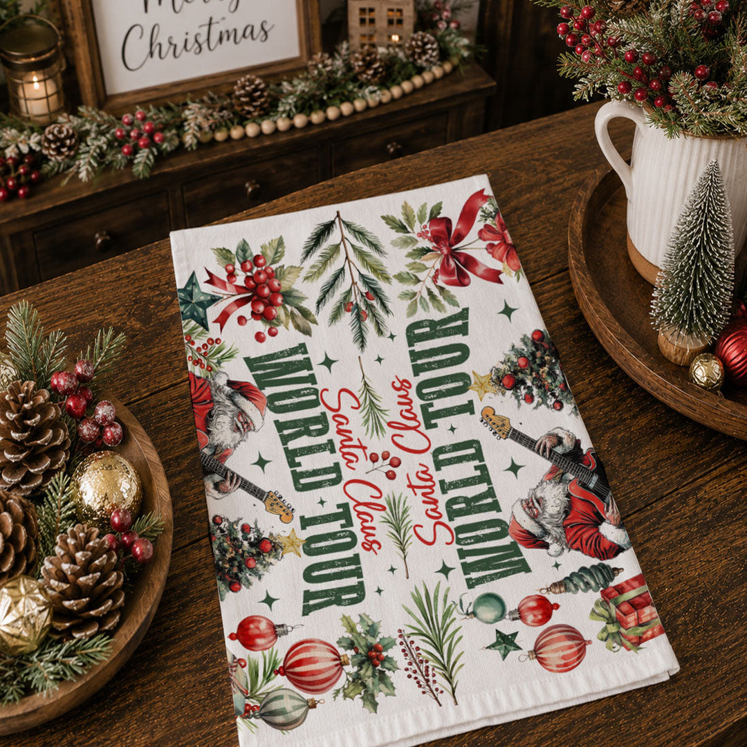Santa Shreds Guitar Christmas Kitchen Tea Towel Holiday Decor Great Holiday Gift