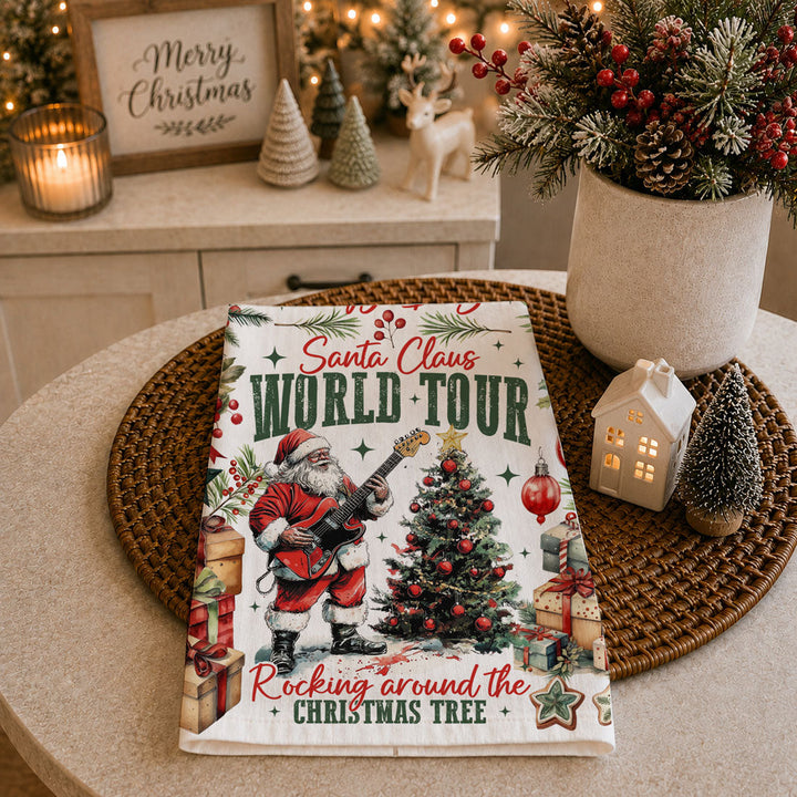 Santa Shreds Guitar Christmas Kitchen Tea Towel Holiday Decor Great Holiday Gift