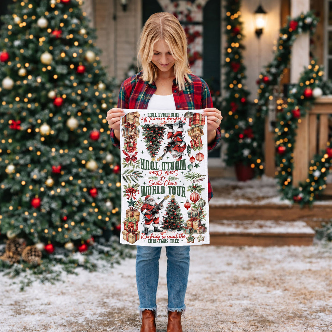Santa Shreds Guitar Christmas Kitchen Tea Towel Holiday Decor Great Holiday Gift