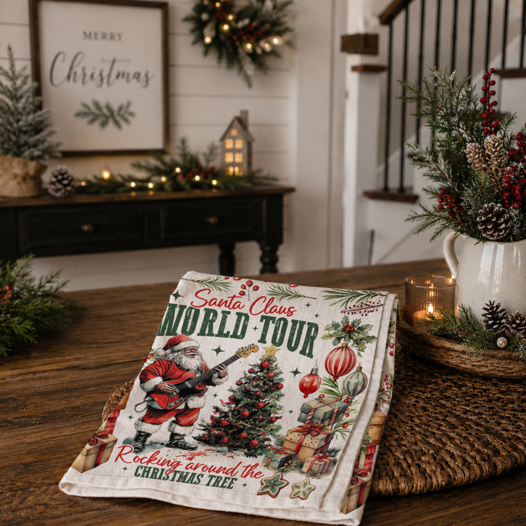 Santa Shreds Guitar Christmas Kitchen Tea Towel Holiday Decor Great Holiday Gift