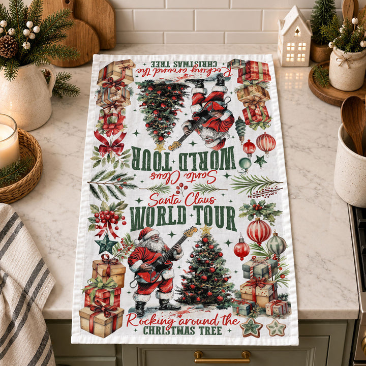 Santa Shreds Guitar Christmas Kitchen Tea Towel Holiday Decor Great Holiday Gift
