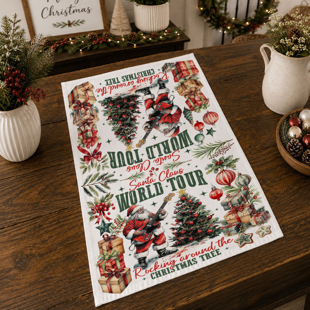 Santa Shreds Guitar Christmas Kitchen Tea Towel Holiday Decor Great Holiday Gift
