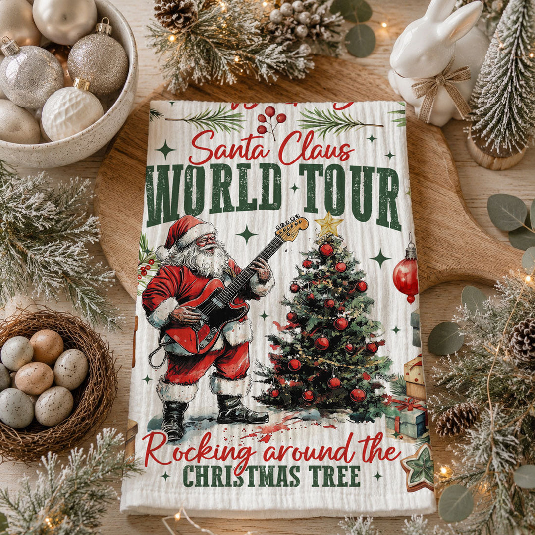 Santa Shreds Guitar Christmas Kitchen Tea Towel Holiday Decor Great Holiday Gift
