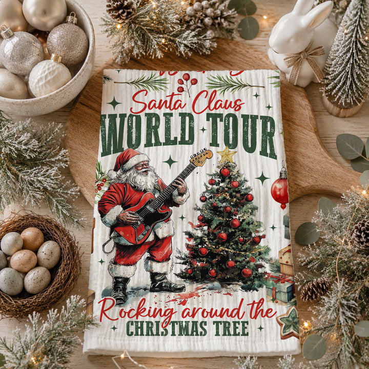 Santa Shreds Guitar Christmas Kitchen Tea Towel Holiday Decor Great Holiday Gift