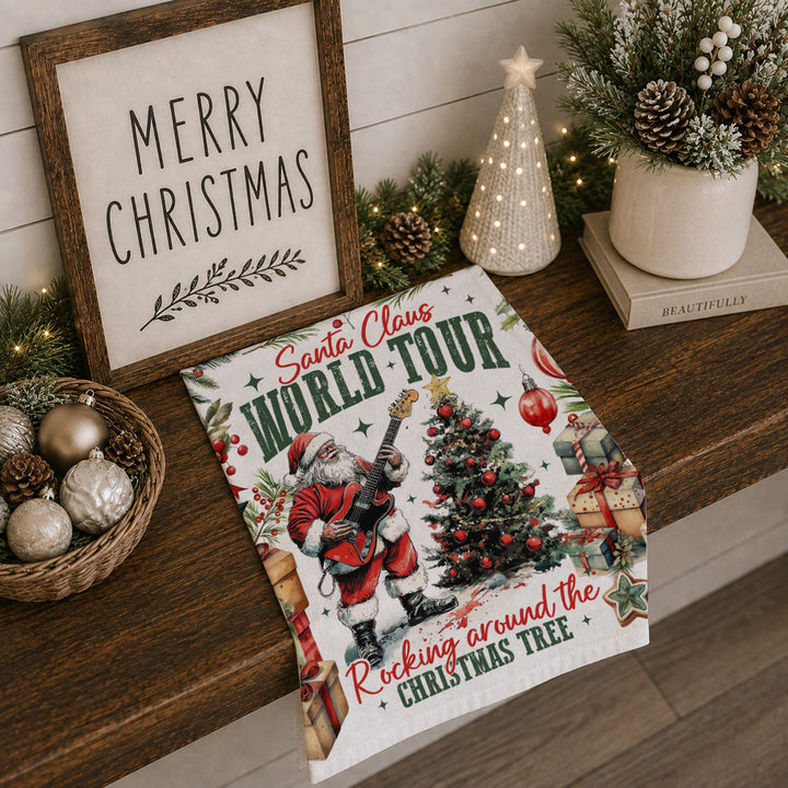 Santa Shreds Guitar Christmas Kitchen Tea Towel Holiday Decor Great Holiday Gift