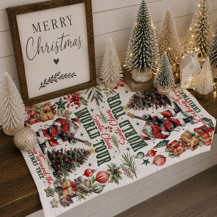 Santa Shreds Guitar Christmas Kitchen Tea Towel Holiday Decor Great Holiday Gift