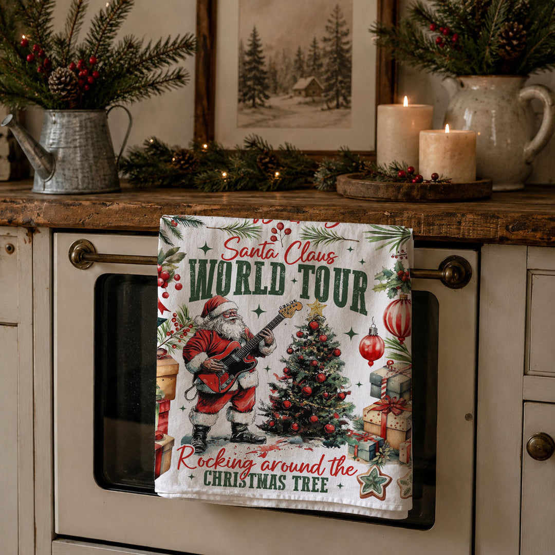 Santa Shreds Guitar Christmas Kitchen Tea Towel Holiday Decor Great Holiday Gift