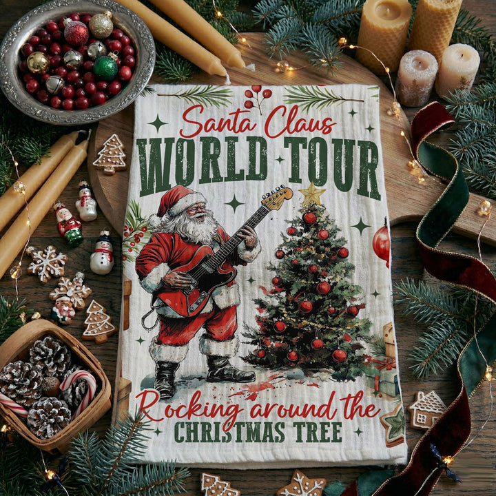 Santa Shreds Guitar Christmas Kitchen Tea Towel Holiday Decor Great Holiday Gift