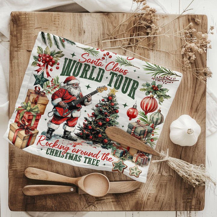 Santa Shreds Guitar Christmas Kitchen Tea Towel Holiday Decor Great Holiday Gift