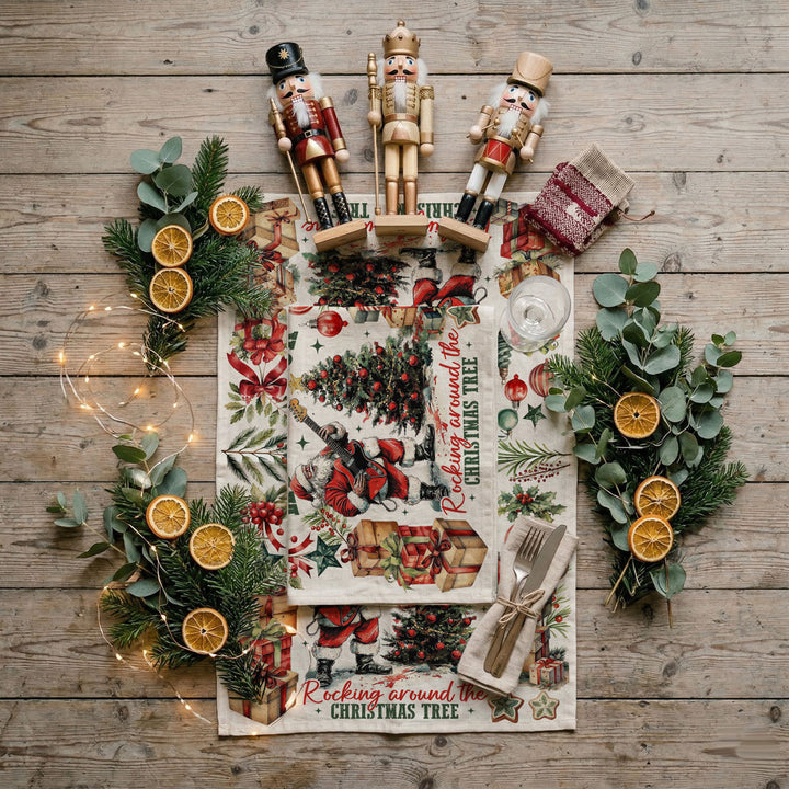 Santa Shreds Guitar Christmas Kitchen Tea Towel Holiday Decor Great Holiday Gift