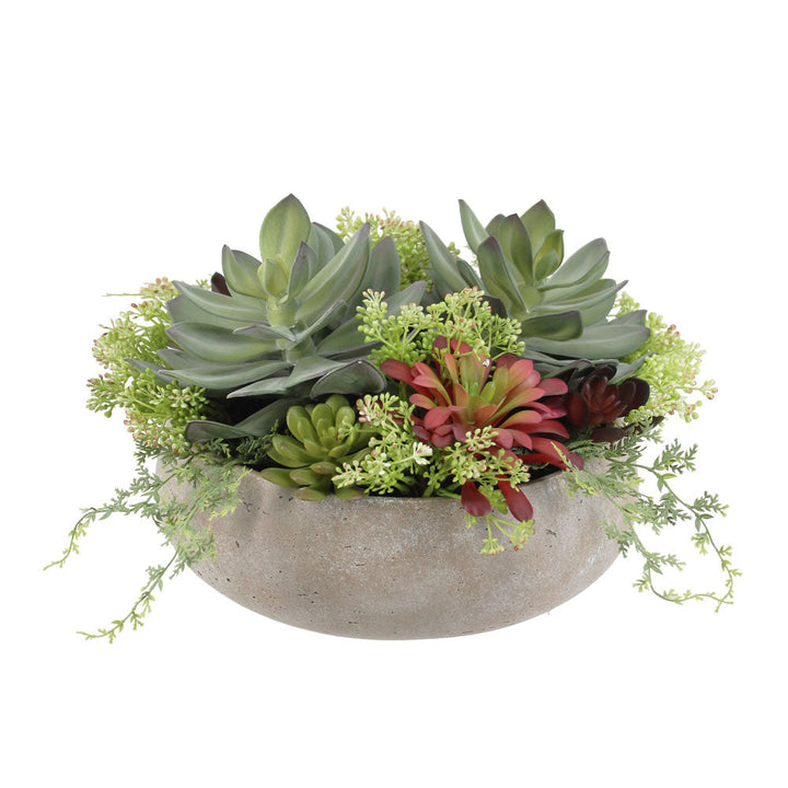 Round Artificial Succulent Arrangement, Natural Planter