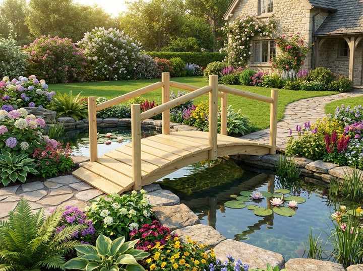 Rustic Wooden Garden Bridge