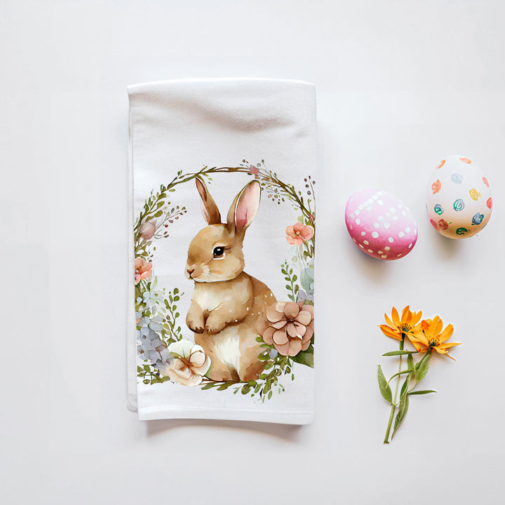 Rustic Bunny Wreath Cotton Kitchen Tea Towel Farmhouse Easter Decor Great Gifts