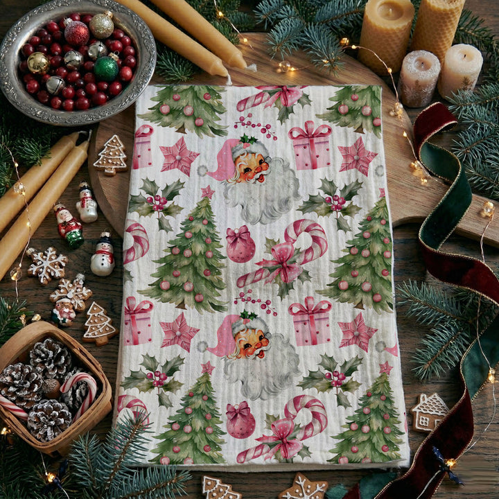 Pretty in Pinkmas Christmas Kitchen Tea Towel Pink Holiday Decor Great Gift Idea