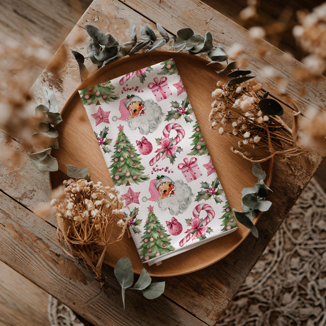 Pretty in Pinkmas Christmas Kitchen Tea Towel Pink Holiday Decor Great Gift Idea