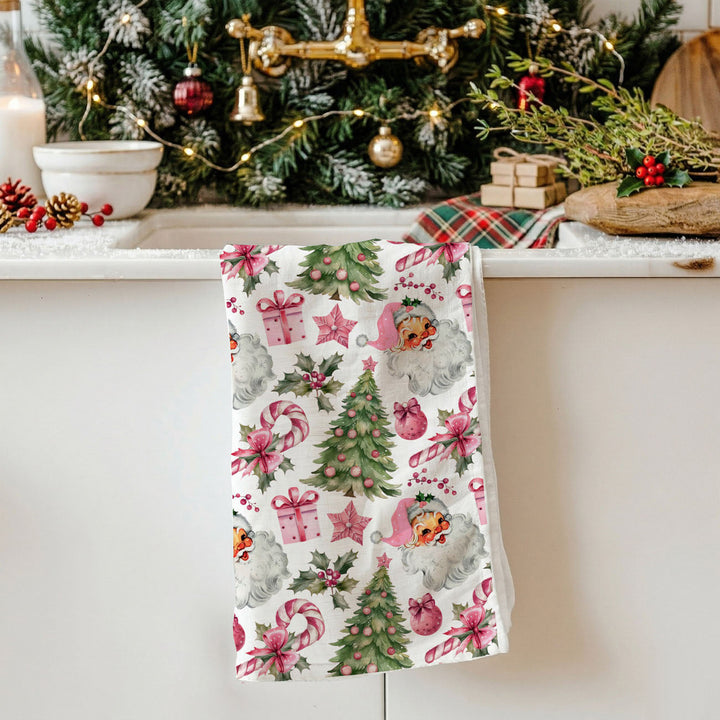 Pretty in Pinkmas Christmas Kitchen Tea Towel Pink Holiday Decor Great Gift Idea