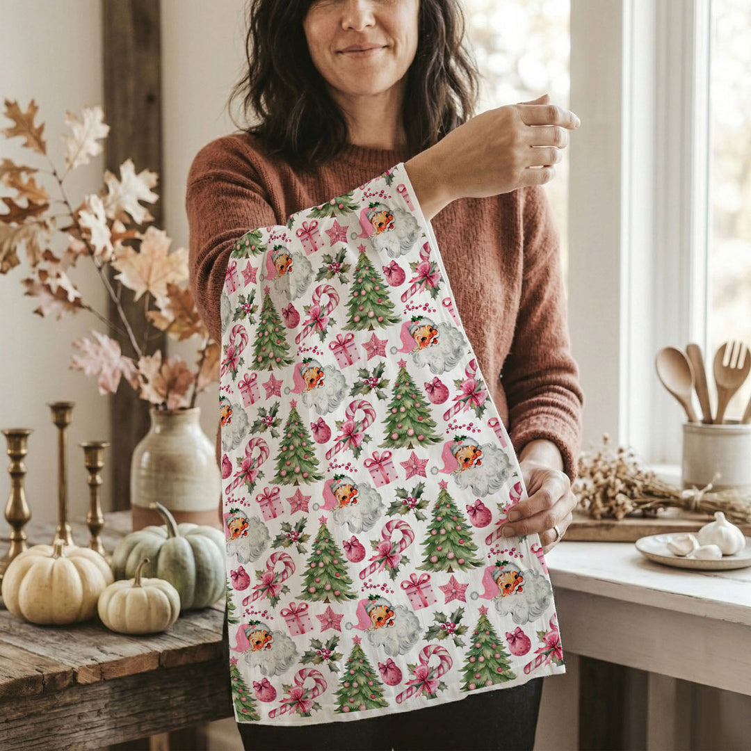 Pretty in Pinkmas Christmas Kitchen Tea Towel Pink Holiday Decor Great Gift Idea