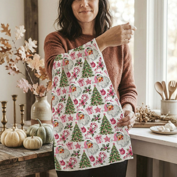 Pretty in Pinkmas Christmas Kitchen Tea Towel Pink Holiday Decor Great Gift Idea