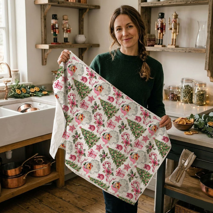 Pretty in Pinkmas Christmas Kitchen Tea Towel Pink Holiday Decor Great Gift Idea