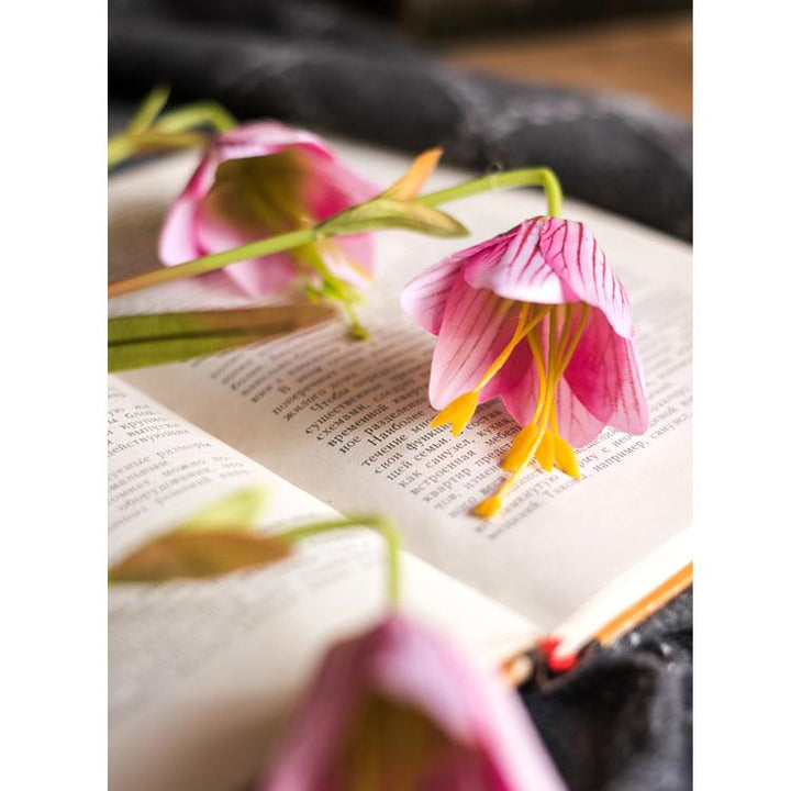 Faux Silk Fritillaries Lily Flower Stem in Pink or Purple 26" Tall