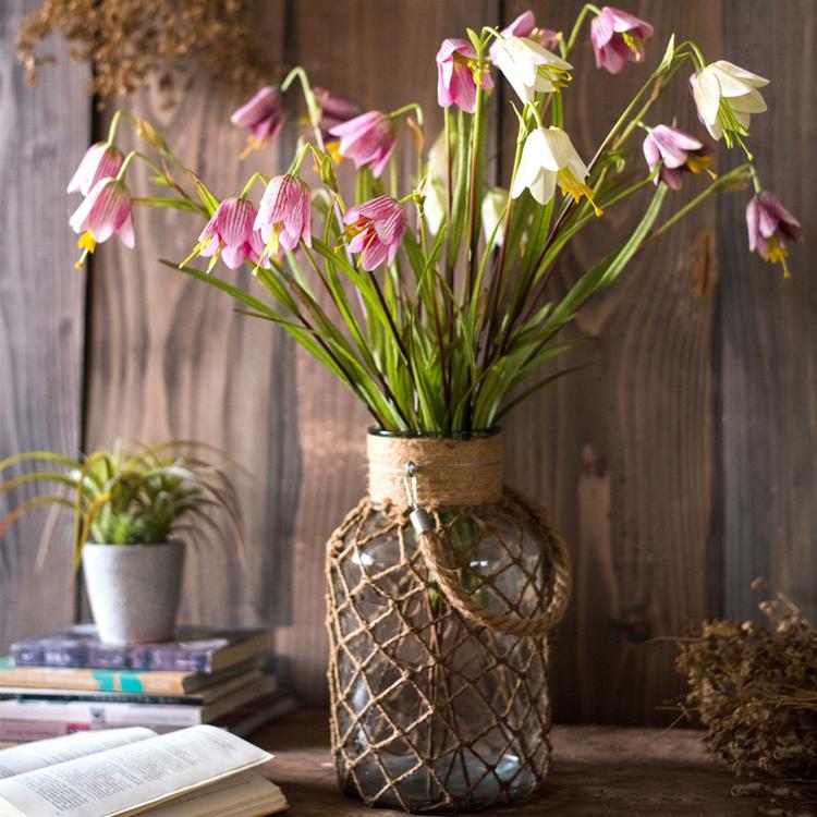 Faux Silk Fritillaries Lily Flower Stem in Pink or Purple 26" Tall