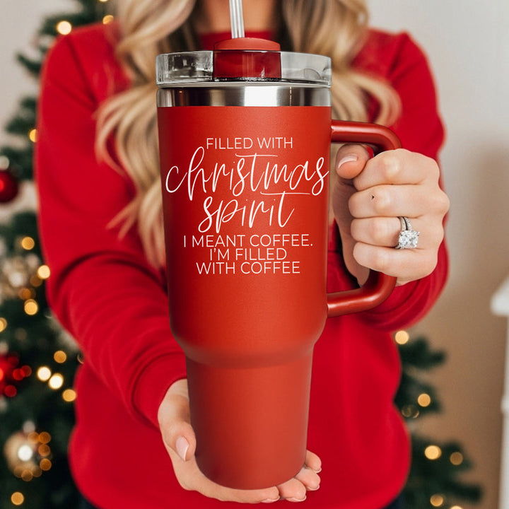 Christmas Spirit Insulated Tumbler 40oz Handle Lid Straw Holiday Great Gift Idea