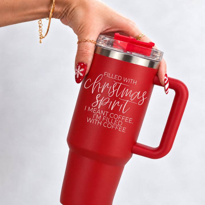 Christmas Spirit Insulated Tumbler 40oz Handle Lid Straw Holiday Great Gift Idea