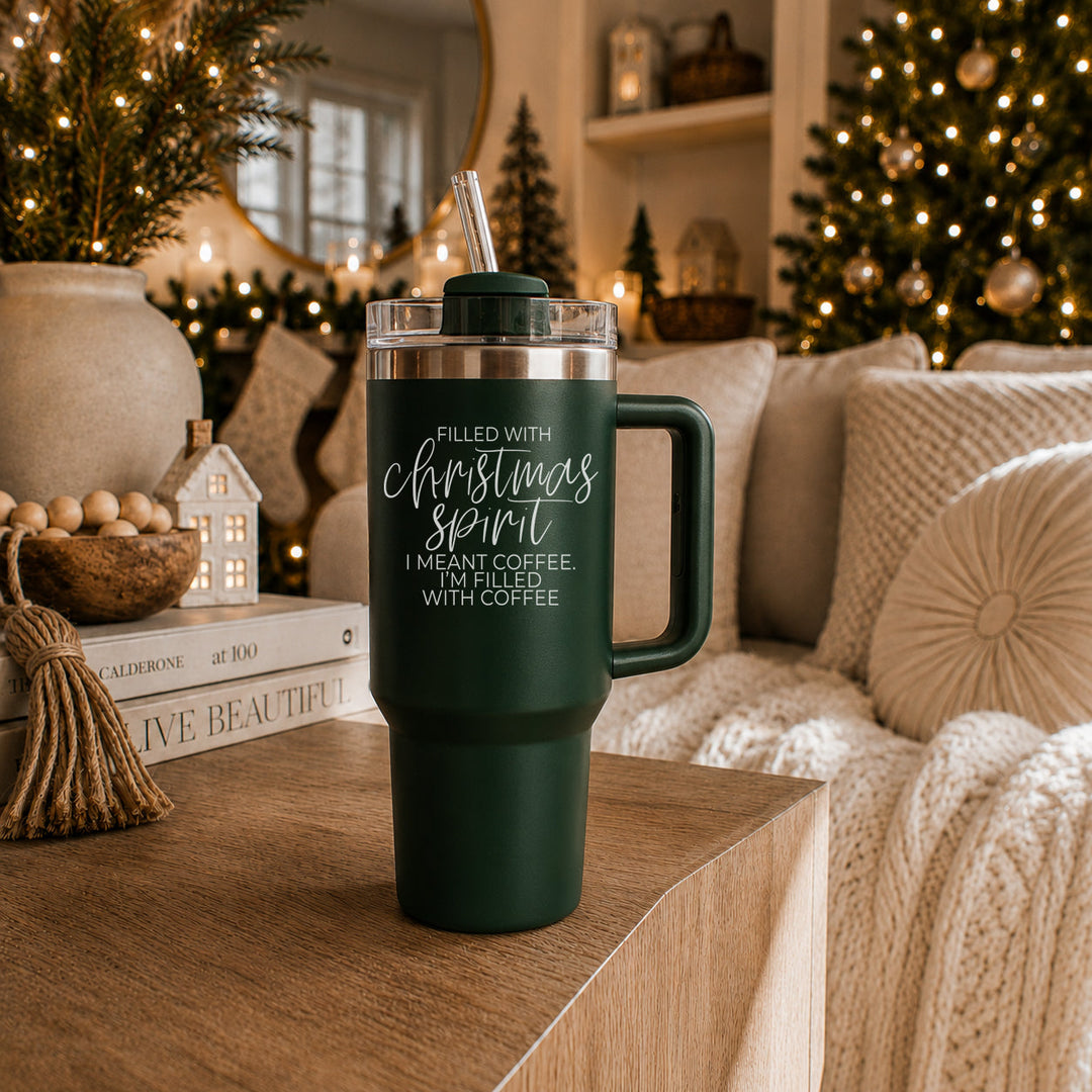Christmas Spirit Insulated Tumbler 40oz Handle Lid Straw Holiday Great Gift Idea