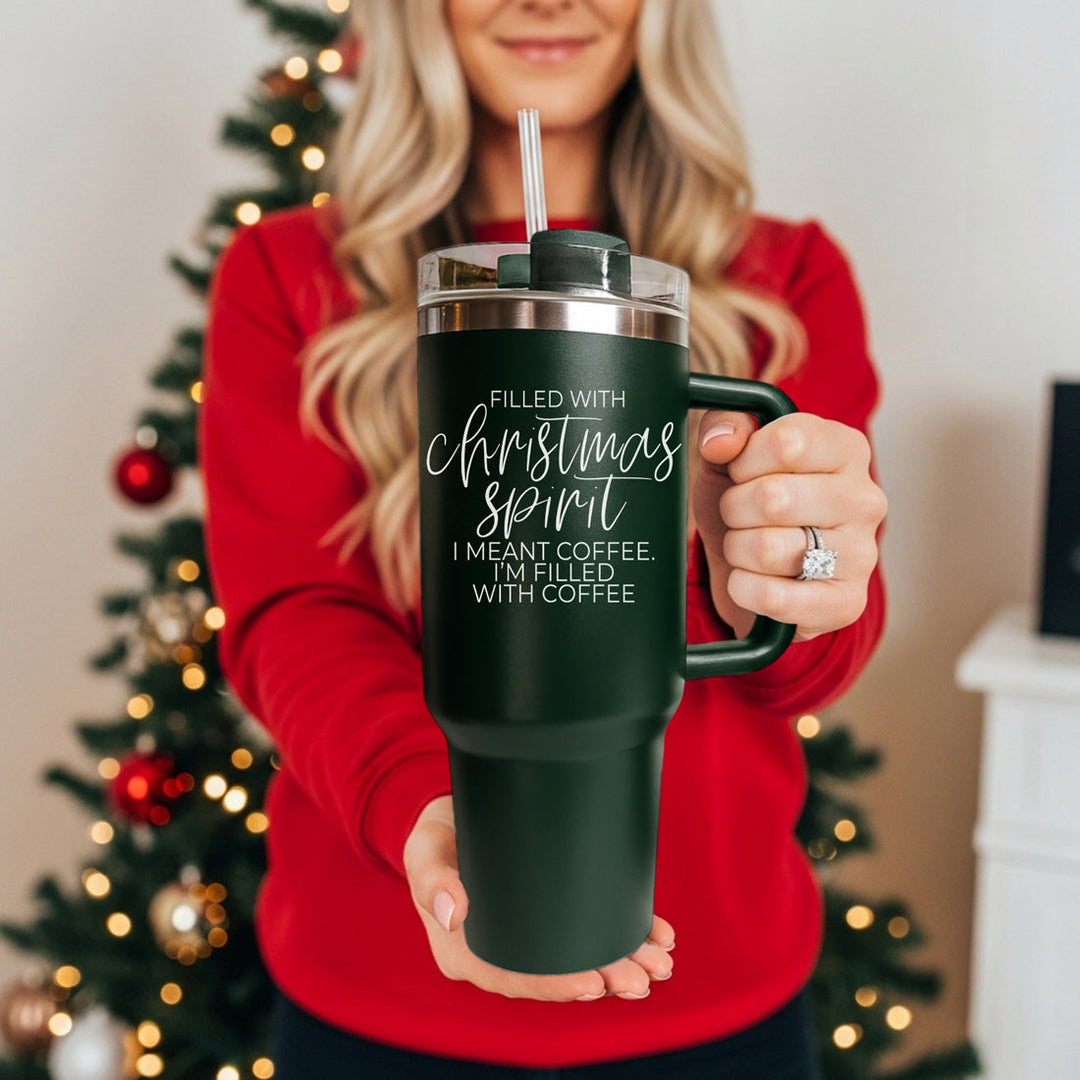 Christmas Spirit Insulated Tumbler 40oz Handle Lid Straw Holiday Great Gift Idea