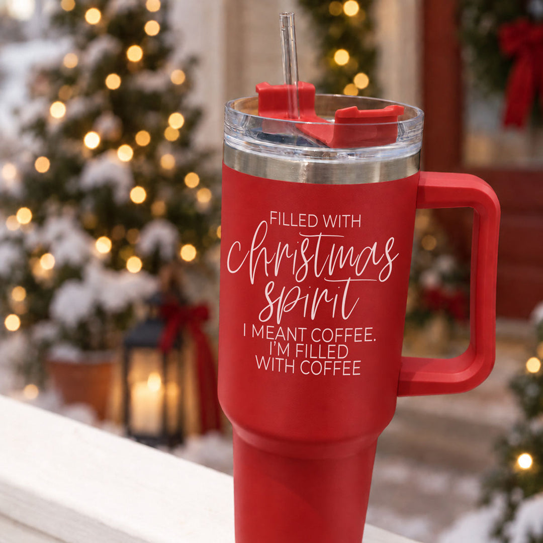 Christmas Spirit Insulated Tumbler 40oz Handle Lid Straw Holiday Great Gift Idea