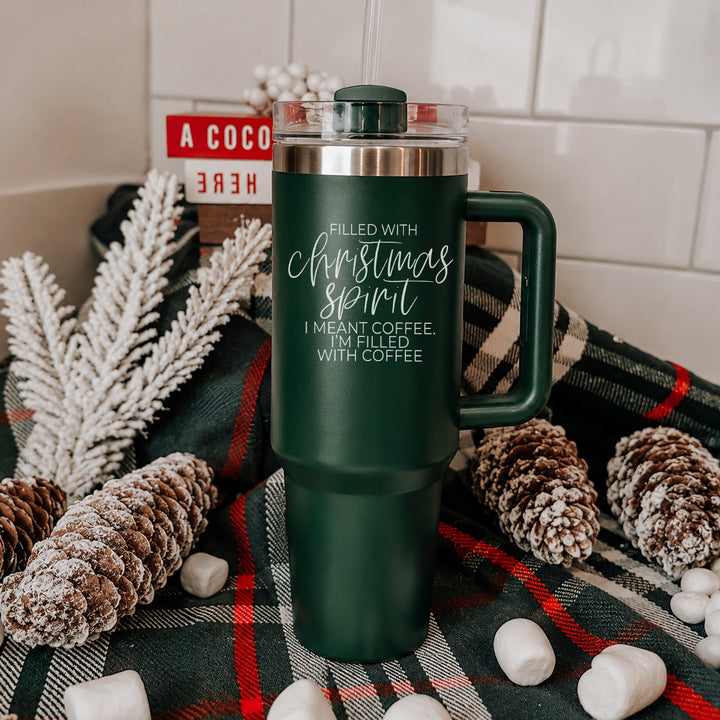 Christmas Spirit Insulated Tumbler 40oz Handle Lid Straw Holiday Great Gift Idea