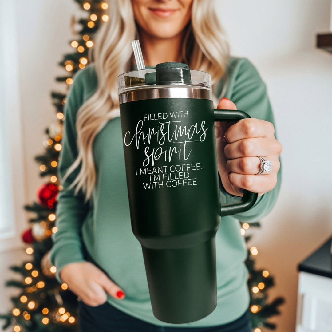 Christmas Spirit Insulated Tumbler 40oz Handle Lid Straw Holiday Great Gift Idea