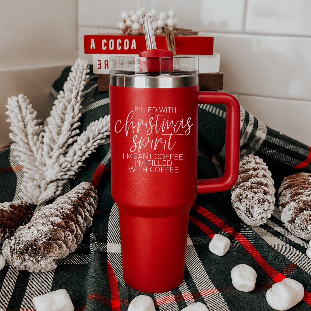 Christmas Spirit Insulated Tumbler 40oz Handle Lid Straw Holiday Great Gift Idea