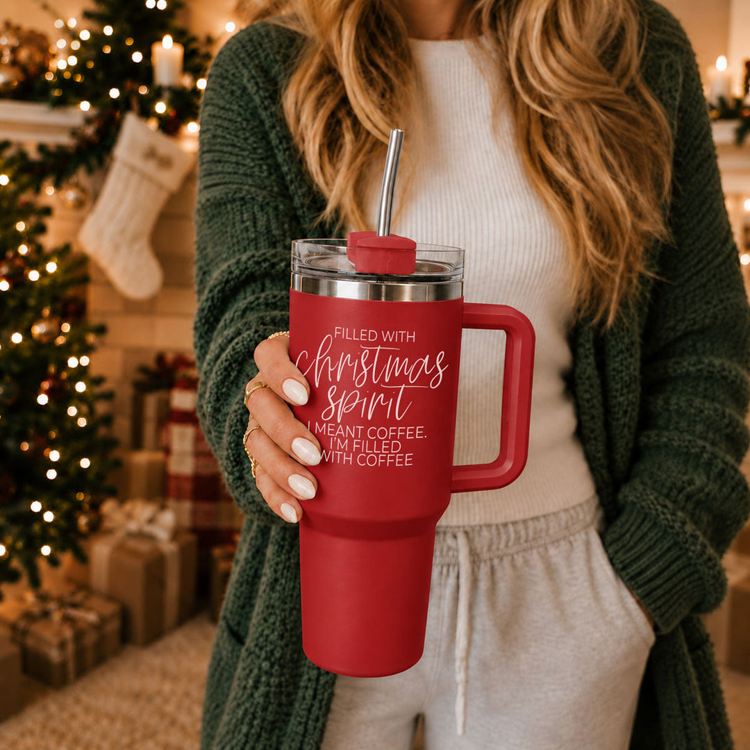 Christmas Spirit Insulated Tumbler 40oz Handle Lid Straw Holiday Great Gift Idea