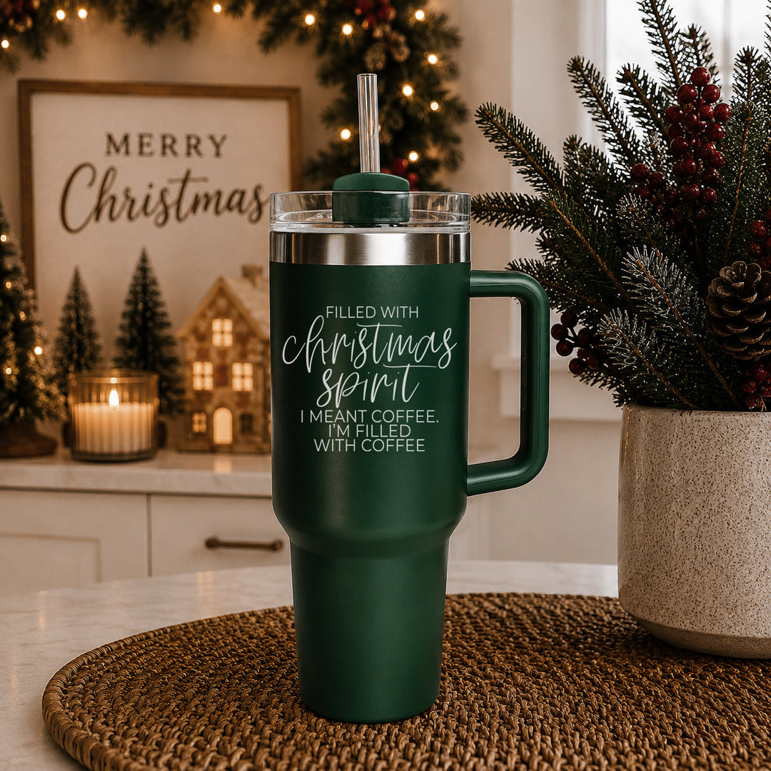 Christmas Spirit Insulated Tumbler 40oz Handle Lid Straw Holiday Great Gift Idea