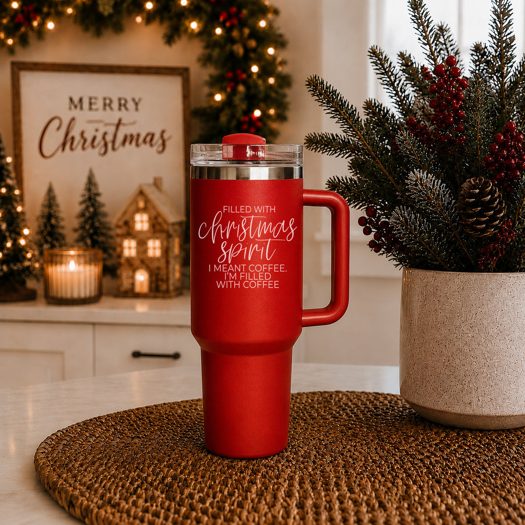 Christmas Spirit Insulated Tumbler 40oz Handle Lid Straw Holiday Great Gift Idea
