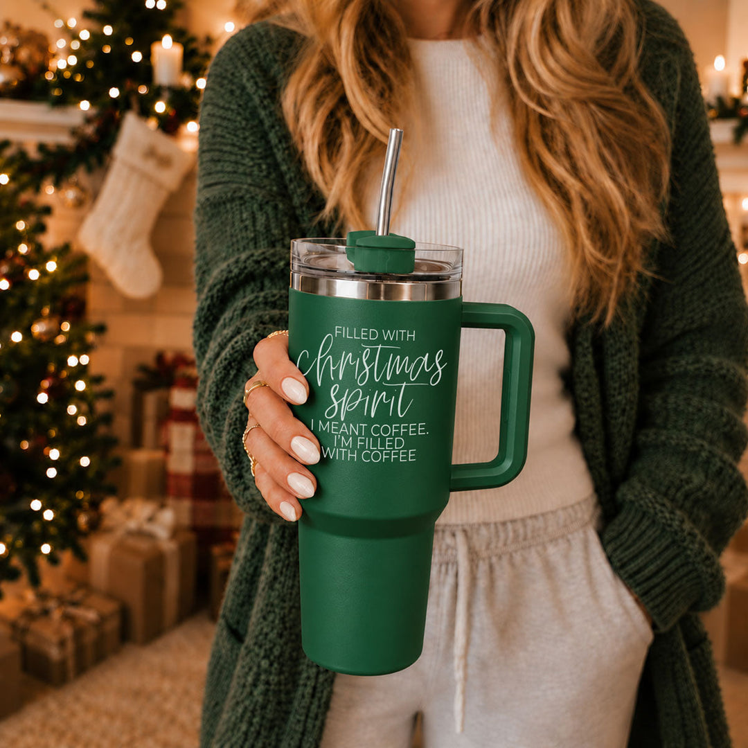 Christmas Spirit Insulated Tumbler 40oz Handle Lid Straw Holiday Great Gift Idea
