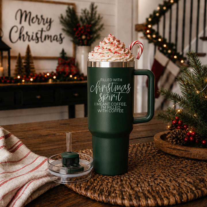 Christmas Spirit Insulated Tumbler 40oz Handle Lid Straw Holiday Great Gift Idea